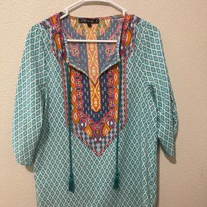 Women Bohemian Neck Tie Vintage Printed Ethnic Style Summer Shift Dress